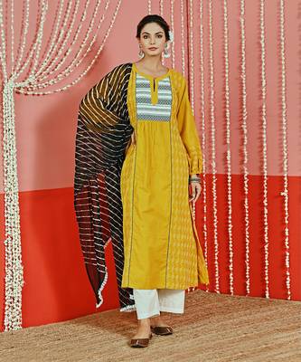 Yellow kantha cotton kurta set 1