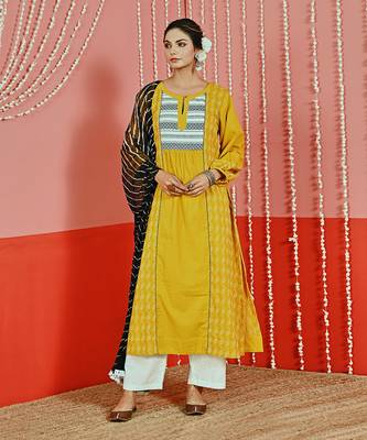 Yellow kantha cotton kurta set 2