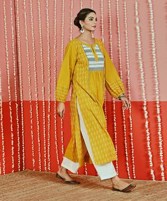 Yellow kantha cotton kurta set 5