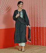 Black kantha cotton kurta set