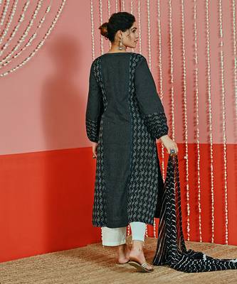 Black kantha cotton kurta set 4