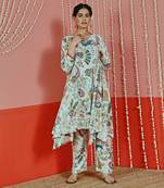 White printed asymmetric cotton fusion set