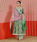 Green printed cotton ethnic anarkali set