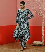 Black printed asymmetric cotton fusion set