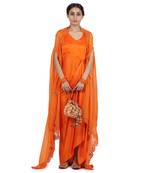 Orange Harnoor:Draped Dress With Cape
