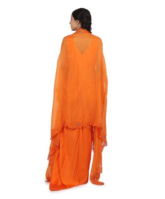 Orange Harnoor:Draped Dress With Cape 2
