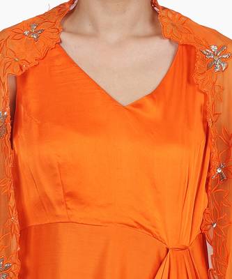 Orange Harnoor:Draped Dress With Cape 6