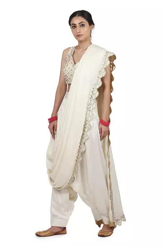 Ivory Hasrat Pant Saree Set