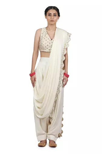 Ivory Hasrat Pant Saree Set