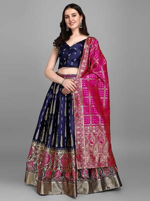 Navy blue Color Woven Jacquard Lehenga Choli 1