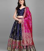 Navy blue Color Woven Jacquard Lehenga Choli