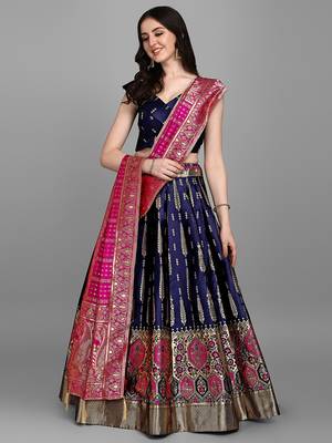 Navy blue Color Woven Jacquard Lehenga Choli 2