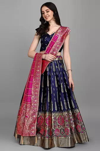 Navy blue Color Woven Jacquard Lehenga Choli