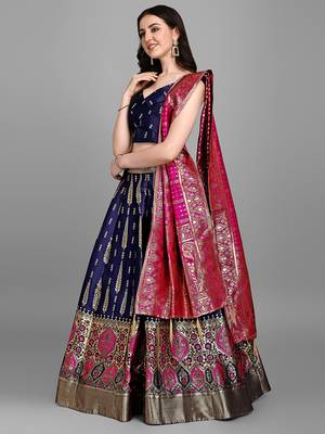 Navy blue Color Woven Jacquard Lehenga Choli 3