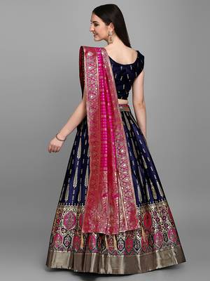 Navy blue Color Woven Jacquard Lehenga Choli 4
