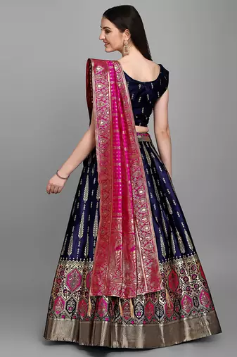 Navy blue Color Woven Jacquard Lehenga Choli