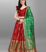 Red Color Woven Jacquard Lehenga Choli