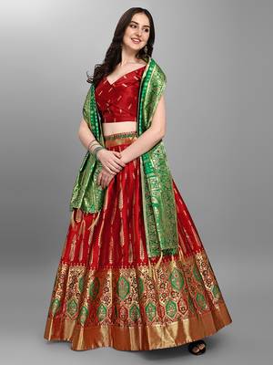 Red Color Woven Jacquard Lehenga Choli 2