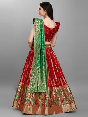 Red Color Woven Jacquard Lehenga Choli 4