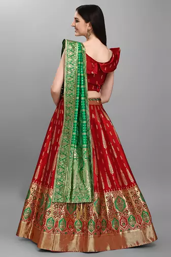 Red Color Woven Jacquard Lehenga Choli