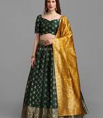 Dark Green Color Woven Jacquard Lehenga Choli