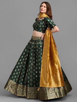 Dark Green Color Woven Jacquard Lehenga Choli 2