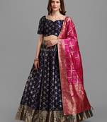 Navy blue Color Woven Jacquard Lehenga Choli