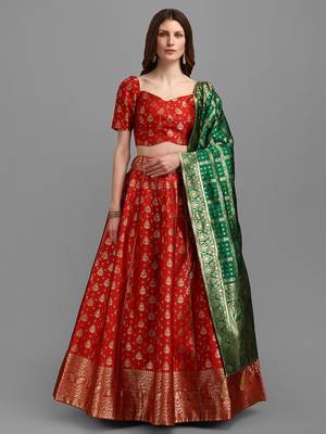 Red Color Woven Jacquard Lehenga Choli 1