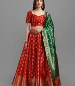 Red Color Woven Jacquard Lehenga Choli
