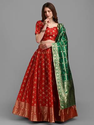 Red Color Woven Jacquard Lehenga Choli 2