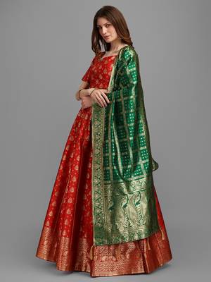 Red Color Woven Jacquard Lehenga Choli 3