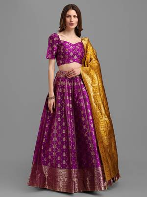 Purple Color Woven Jacquard Lehenga Choli 1