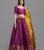 Purple Color Woven Jacquard Lehenga Choli
