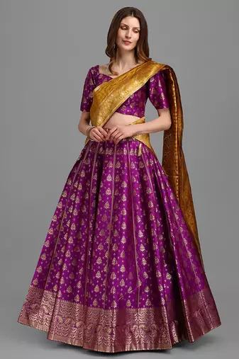 Purple Color Woven Jacquard Lehenga Choli