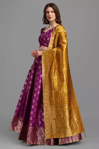 Purple Color Woven Jacquard Lehenga Choli