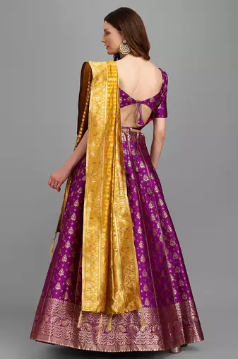 Purple Color Woven Jacquard Lehenga Choli