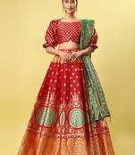 Red Color Woven Jacquard Trendy Lehenga Choli