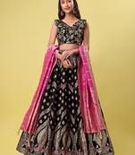 Black Color Woven Jacquard Lehenga Choli