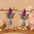 Silver finish pink stone temple dangler earrings