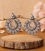 Grey silver finish temple chandbali earrings