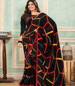 Black Color Georgette Printed Saree With Fancy Lace Border And Fancy Printed Blouse Piece_RKNIVS45714