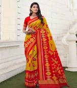 Multicolor Patola Digital Print Silk With Border Tassal Pallu And Fancy Woven Blouse Piece