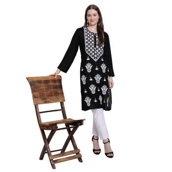 Women rayon Black chikankari kurti and Pant 1