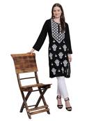 Women rayon Black chikankari kurti and Pant