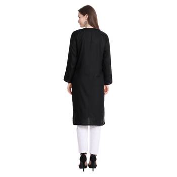 Women rayon Black chikankari kurti and Pant 2
