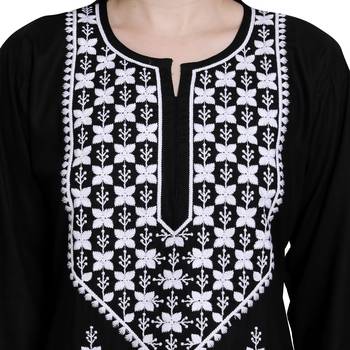 Women rayon Black chikankari kurti and Pant 3