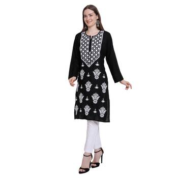 Women rayon Black chikankari kurti and Pant 4
