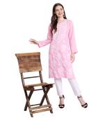 Women rayon Pink chikankari kurti and Pant