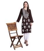 Women rayon Brown chikankari kurti and Pant