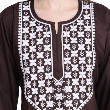 Women rayon Brown chikankari kurti and Pant 3